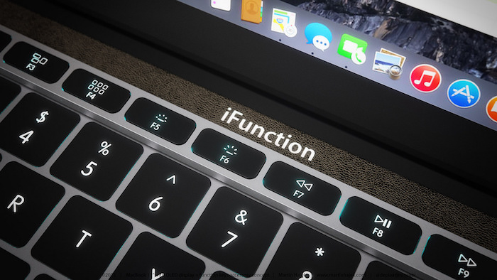 新型「MacBook Pro」のタッチバー部分に装着するボタン型ファンクションキーのイメージ画像