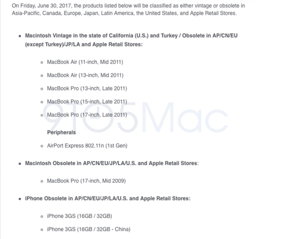 Apple、2011年製MacBook ProやiPhone3GSなどを「ビンテージ製品とオブソリート製品」に追加~サポートを終了へ