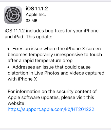 Apple「iOS 11.1.2」をリリース　寒さでiPhone Ⅹが反応しなくなる問題を修正