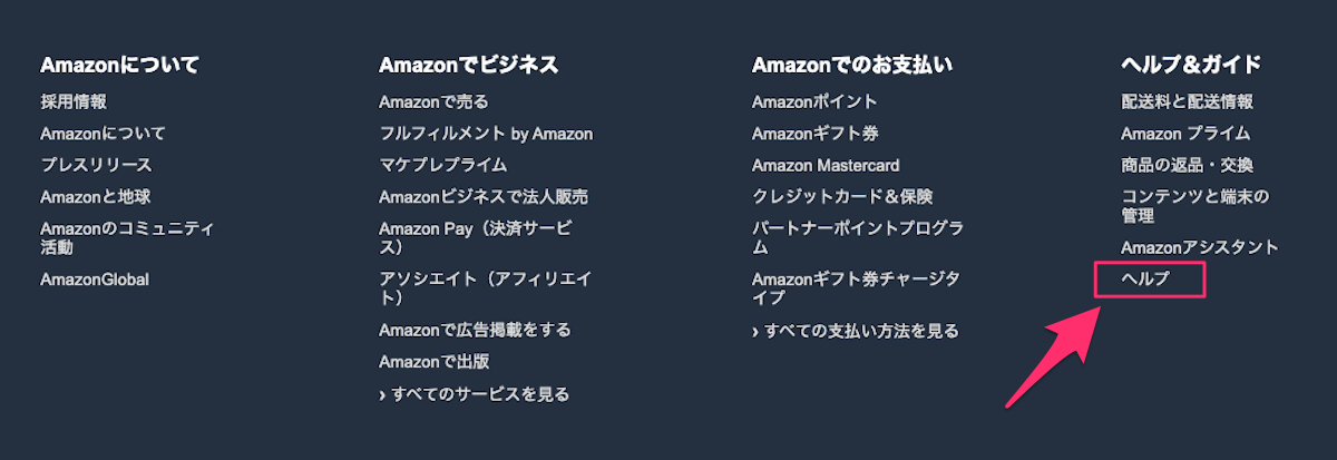 Amazon.co.jpのヘルプ選択画面